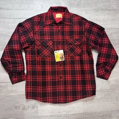 Vintage NWT 80's Sears Men's Perma-Prest Red Plaid Quilt Lined Flannel Shirt - Image 1 of 4