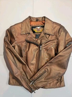 Chaqueta de motociclista vintage Harley Davidson de cuero con tachuelas para mujer grande  Foto 1 de 4