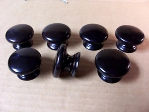 (7) BLACK WOODEN DRAWER PULLS / KNOBS -- ORIGINAL SCREWS INCLUDED - Picture 1 of 9