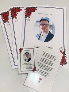 Lipuscoli ordine di servizio funebre, schede di memoria laminate ROSA ROSSA & altro - Foto 1 di 11