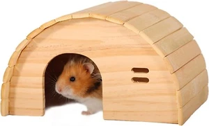 kathson Hamster Wooden House with Windows Dwarf Hamster Hideout Wood Hut Rat Woo - Picture 1 of 7