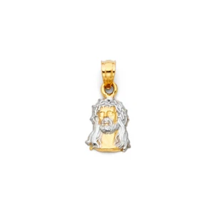 Yellow White Gold Jesus Face Head Charm Pendant Small For Necklace or Chain - Picture 1 of 1