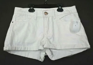 April Girl Junior White Stretch 5-Pocket Rolled Hem Short Shorts Cotton Summer 5 - Picture 1 of 7