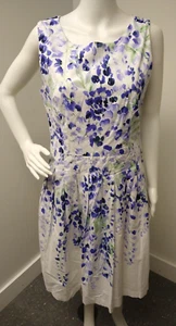 Womens Chadwicks White Blue Floral Fit and Flare Sleeveless Midi Dress 10 - Picture 1 of 7