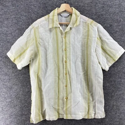 Linea Uomo Shirt Men M Medium White Striped Button Up Collared Short Sleeve - Image 1 of 4
