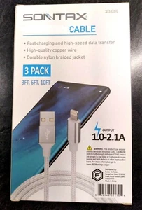 New 3pk FAST Charging Syncing iPhone iPad Cables 3ft 6ft 10ft one each US Ship - Picture 1 of 4