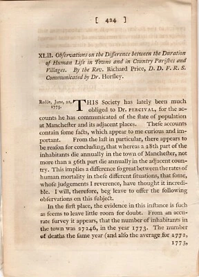 Observations on the Duration of Human Life in Towns vs Country Parishes/Villages - Image 1 of 2