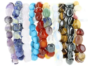 Crystal Gemstone Bracelet Bead 7 Chakra Natural Stone Stretch Reiki Jewellery UK - Picture 1 of 57