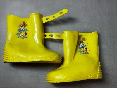 Botas de lluvia de goma amarillas para niños Pitufo 1985 vintage talla 6 Foto 1 de 4