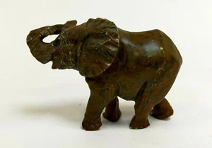 African Elephant - Hand Carved Dark Green Verdite Stone Sculpture - 9cm - Imagen 1 de 4