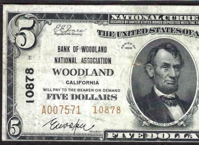 🇺🇸CA  1929 $5  TYPE-2 ♚♚WOODLAND, CALIFORNIA♚♚ PMG VERY FINE 30 HARD TO FIND! - Image 1 of 3