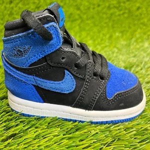 Nike Air Jordan 1 Retro High Toddler Size 4C Black Blue Athletic Shoes Sneakers - Picture 1 of 10
