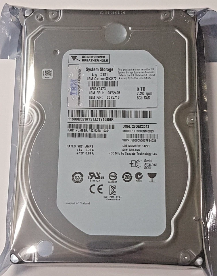 3 SAS IBM System Storage 00Y2473 Nl 7200rpm HDD 3.5 " Internal Hard Drive New - Image 1 of 1