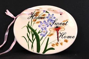 Vtg Home Sweet Home Ceramic Wall Plaque 6"x5" Greenbrier Interntl w Dragonfly - Picture 1 of 3