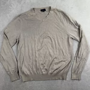 Façonnable Sweater Men Large Beige Silk Cotton Cashmere Ribbed Cuff & Hem V Neck - Picture 1 of 8