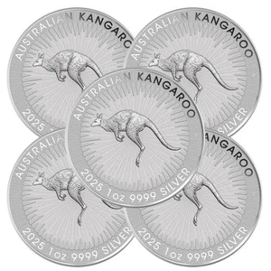 Lot of 5 - 2025 $1 Australia Silver Kangaroo 1 oz .9999 Fine BU - Picture 1 of 3