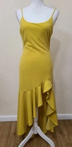 NWOT Fashion Nova Spaghetti Strap Ruffled Dress Mustard Yellow Medium M Med  - Picture 1 of 8