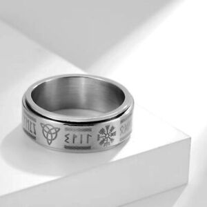 Viking Rune Spinner Ring Fidget Anxiety Stainless Steel Mens Nordic Jewelry Gift