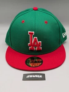 New Era 59Fifty Los Angeles Dodgers Kelly Green Red Fitted Hat Size 7 1/8 - Picture 1 of 5