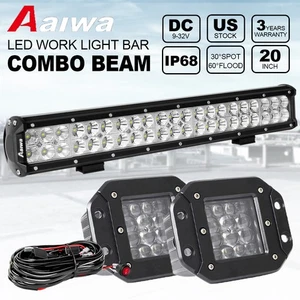 20inch LED Light Bar Flood Spot + 2x 5" 4-Rows Pods + Wiring Kit Offroad SUV ATV - Picture 1 of 24