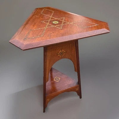 Unique Antique Arts & Crafts Tilt-Top Anglo-Moorish Inlay Cricket Table, 1890 - Image 1 of 4