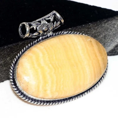 Huge Laguna Lace Calcite 925 Silver Plated Gemstone Pendant 1.5" GW - Image 1 of 3