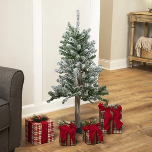Northlight 3' Pre-Lit Flocked Alpine Artificial Christmas Tree - Clear Lights - Picture 1 of 8