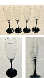 VINTAGE Luminarc Champagne Flutes 8 oz. BLACK STEM 4-Piece Set - Picture 1 of 6