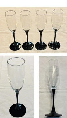 Flautas de champán Luminarc de colección 8 oz. Juego de 4 piezas BLACK STEM Foto 1 de 4