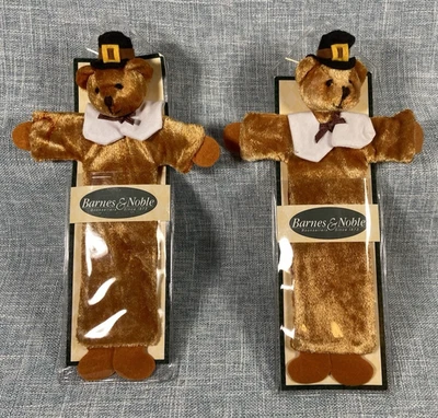 Two Vintage 90s Russ Barnes & Noble Fall Boy Bear Bookmarks, 7.5", BN246, New - Image 1 of 4