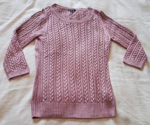 Ladies BROOKS BROTHERS 3/4 Slv Dusty Rose Pink Soft Silk Cable Knit Sweater, M - Picture 1 of 3
