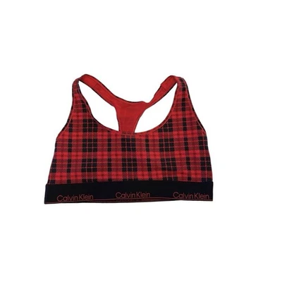 Calvin Klein Modern Cotton Holiday Red Plaid Unlined Bralette Size L NWT $30 - Image 1 of 4