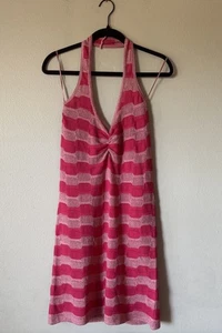 Mango MNG Neckholder Kleid Damen Gr. 6 Rosa Schimmer Strick Sexy Party Transparent Glamourös - Bild 1 von 8