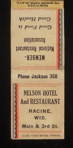 1940er Jahre Nelson Hotel und Restaurant Main & 3rd St. Telefon Jackson 360 Racine WI MB - Bild 1 von 2