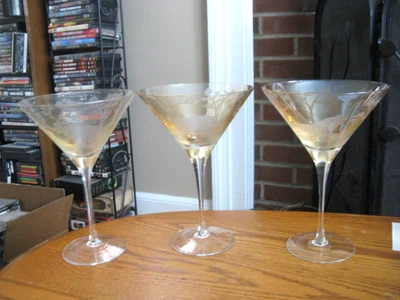 Set of 3 Royal Danube Etched Blown Glass Martini Glasses Rhino Elephant & Lion - Image 1 of 4