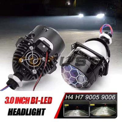 90W 3.0' H7 LED H4 9005 9006 Blue Honeycomb Bi LED Projector Lenses Universal - Image 1 of 4