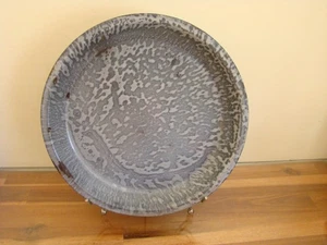 Plato de pastel de granito gris esmalte moteado 9,75" vintage - Imagen 1 de 2
