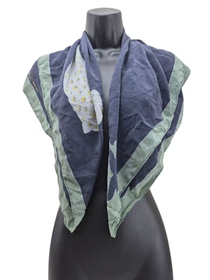 Must De Cartier Paris Bufanda de Seda Azul Verde Geométrica 29" x 30" Foto 1 de 4