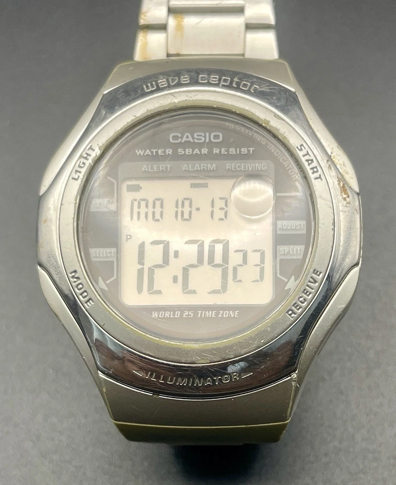 CASIO Wave Captor World Time Light Date Alarm Stainless Steel Quartz - image 1 of 4