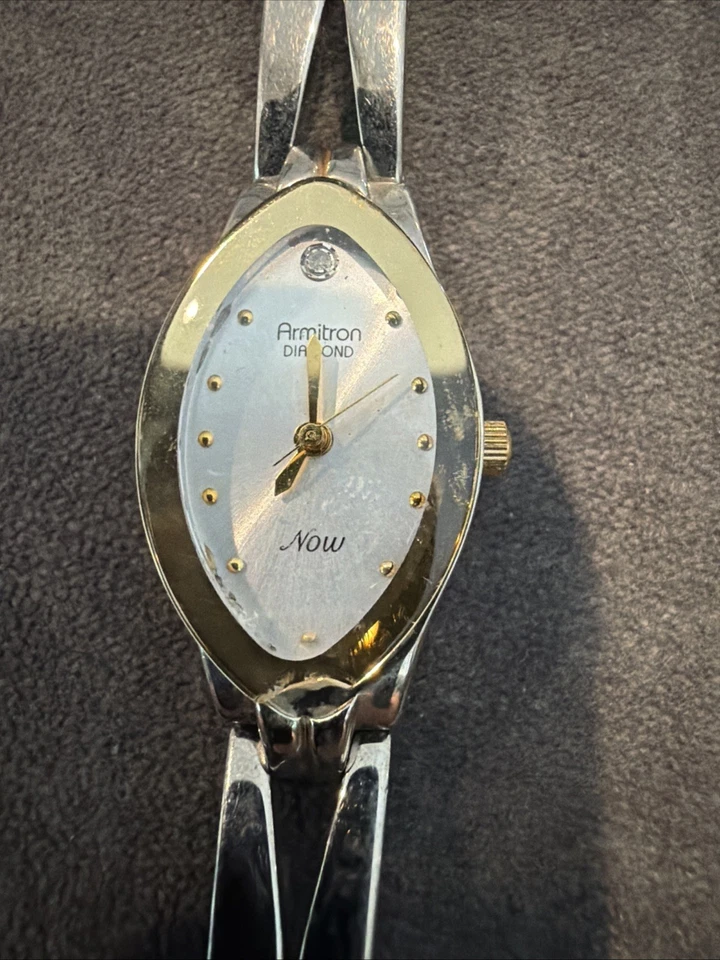 Armitron Diamond Women 753H Silver Dial Two-Tone 18mm Oval Quartz Watch 6 3/4" - image 1 of 3