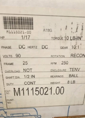 M1115021.00 Leeson Electric Motor 1/17 HP 250 Rpm 90 V DC  - Image 1 of 4