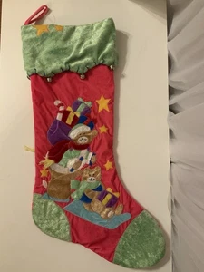 Large Jumbo 33” Teddy Bear Skiing/sledding Christmas Stocking With 4 Jingle Bell - Picture 1 of 18