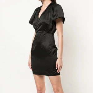 Mini vestido vaina Derek Lam 10 Crosby negro satinado para mujer talla 6 - Imagen 1 de 10