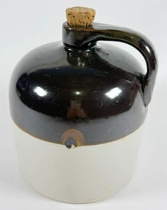 Vintage Steinzeug Whisky Kanne braun & creme glasiert Keramik Topf mit Korkgriff - Bild 1 von 13