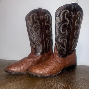Tony Lama Brown Ostrich Quill Western Cowboy Ranch Hand DANCE Boots 10 D - Picture 1 of 12