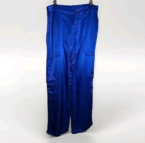 Pantalone cargo YFB Young in raso blu favoloso e rotto nuovo con etichetta taglia L - Foto 1 di 10