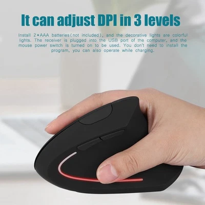 Left Handed 2.4GHz Wireless USB Ergonomic Vertical Optical Mouse For PC Computer - Image 1 of 4