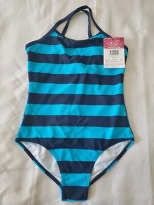 Kanu Surf Girls' Layla Beach Sport Banded 1 Piece Swimsuit Navy/Aqua Size 12 C2 - Picture 1 of 3