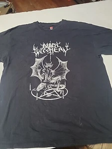 Vintage 90s Black Witchery Band Shirt Large Hanes Tag Double Hit Upside Down Cross - Bild 1 von 5