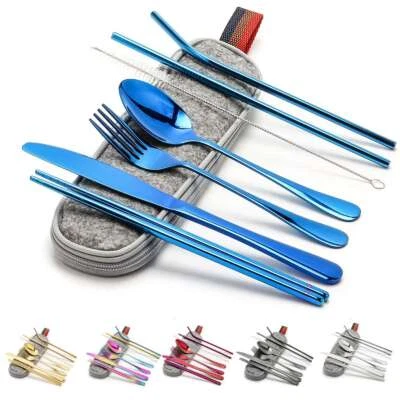 Многоразовый набор столовых приборов 6 шт дорожная посуда с чехлом столовые приборы из нержавеющей стали - Изображение 1 из 4